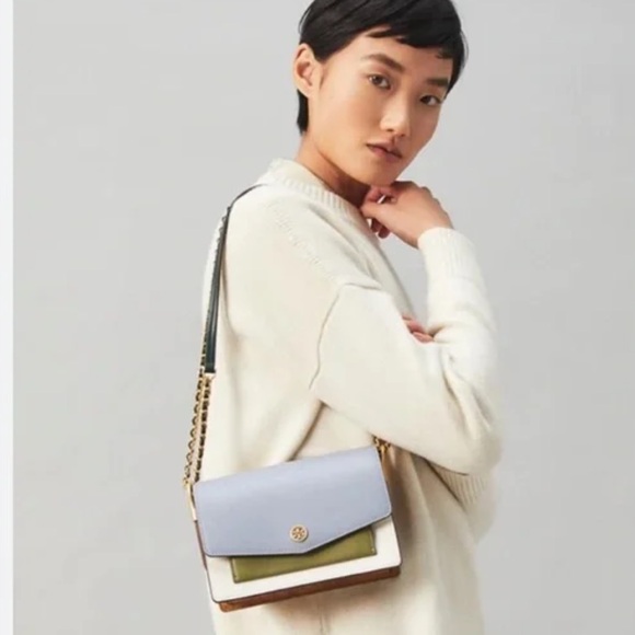 Tory Burch Robinson Color Block Mini Shoulder Bag (Cloud Blue-Ivory-Suede-Green) - Picture 17 of 17